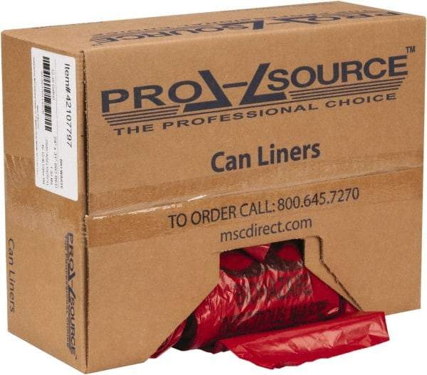 PRO-SOURCE - 16 Gal Capacity, Red, Hazardous Waste Bag - 1.3 mil Thick x 24" Wide x 31" High, Roll - Top Tool & Supply