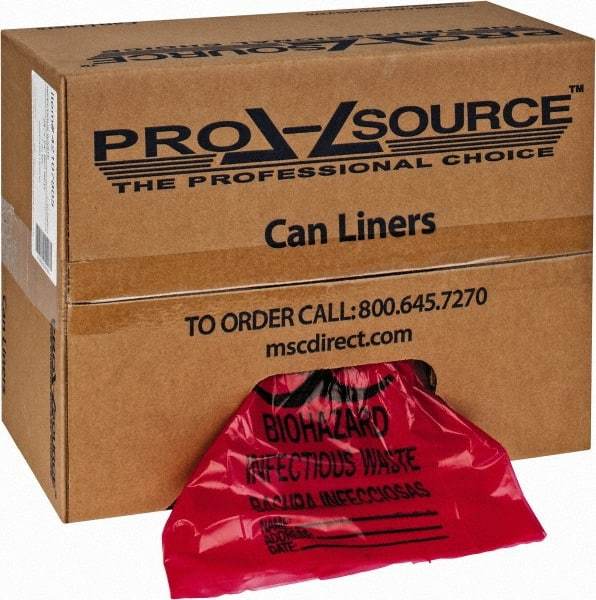 PRO-SOURCE - 10 Gal Capacity, Red, Hazardous Waste Bag - 1.3 mil Thick x 24" Wide x 24" High, Roll - Top Tool & Supply