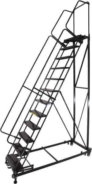 Ballymore - 173" 14 Step Ladder - Rolling Safety Ladder, 600 Lb Capacity, 140" Platform Height, 32" Base Width x 107" Base Depth, Perforated Tread - Top Tool & Supply