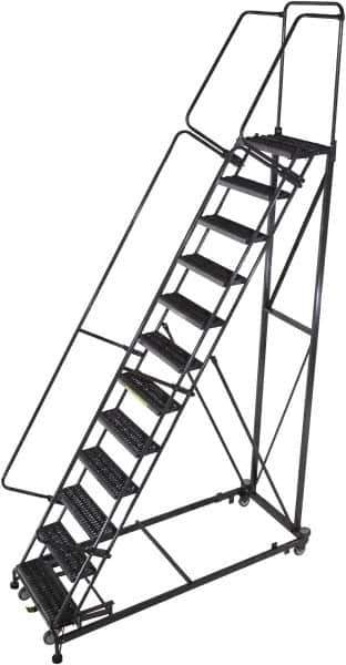 Ballymore - 153" 12 Step Ladder - Rolling Safety Ladder, 600 Lb Capacity, 120" Platform Height, 32" Base Width x 94" Base Depth, Serrated - Top Tool & Supply