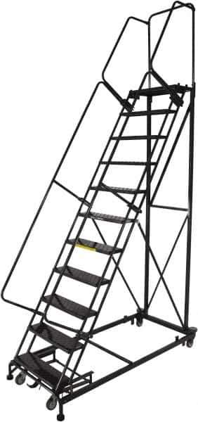 Ballymore - 143" 11 Step Ladder - Rolling Safety Ladder, 600 Lb Capacity, 110" Platform Height, 32" Base Width x 87" Base Depth, Expanded Metal Tread - Top Tool & Supply