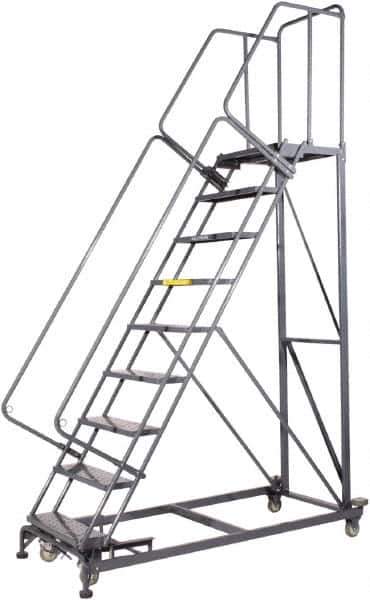 Ballymore - 123" 9 Step Ladder - Rolling Safety Ladder, 600 Lb Capacity, 90" Platform Height, 32" Base Width x 75" Base Depth, Expanded Metal Tread - Top Tool & Supply