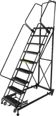 Ballymore - 123" 9 Step Ladder - Rolling Safety Ladder, 600 Lb Capacity, 90" Platform Height, 32" Base Width x 75" Base Depth, Serrated - Top Tool & Supply