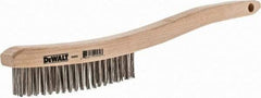 DeWALT - 19 Rows x 3 Columns Stainless Steel Scratch Brush - 13-11/16" OAL, 1-1/8" Trim Length, Wood Curved Handle - Top Tool & Supply