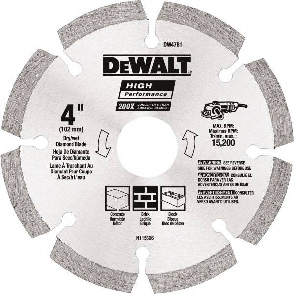 DeWALT - 4-1/2" Diam, 5/8 & 7/8" Arbor Hole Diam, Wet & Dry Cut Saw Blade - Diamond Matrix, Standard Round Arbor - Top Tool & Supply