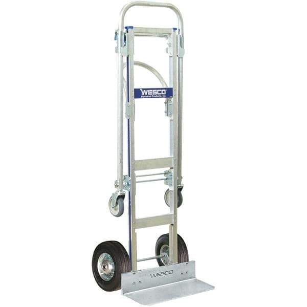 Wesco Industrial Products - 600 Lb Capacity 61-3/4" OAH Hand Truck - 16 x 12" Base Plate, Continuous Handle, Aluminum, Semi-Pneumatic Wheels - Top Tool & Supply