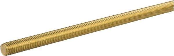 Made in USA - 7/8-9 UNC (Coarse), 6' Long, Brass General Purpose Threaded Rod - Uncoated, Right Hand Thread - Top Tool & Supply