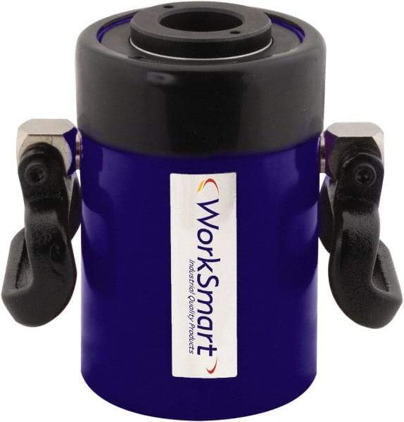 Value Collection - 60 Ton, 3" Stroke, 39.1 Cu In Oil Capacity, Portable Hydraulic Hollow Hole Cylinder - 13.05 Sq In Effective Area, 9.77" Lowered Ht., 12.77" Max Ht., 4.08" Cyl Bore Diam, 3.66" Plunger Rod Diam, 10,000 Max psi - Top Tool & Supply