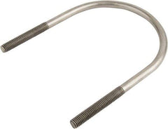 Made in USA - 1/2-13 UNC, 6-13/16" Long, Round U Bolt Clamp with No Mount Plate for 5" Pipe - 3" Thread Length, 4-9/16" Wide, Grade 304 Stainless Steel - Top Tool & Supply