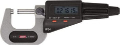 SPI - 7 to 8" Range, 0.00005" Resolution, Standard Throat IP54 Electronic Outside Micrometer - 0.00028" Accuracy, Friction Thimble, Carbide-Tipped Face, LR44 Battery, Includes NIST Traceable Certification of Inspection - Top Tool & Supply