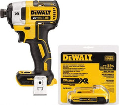 DeWALT - 20 Volt, 1/4" Drive, 20, 125, 152 Ft/Lb Torque, Cordless Impact Driver - 1000, 2800, 3250 RPM, 1 Lithium-Ion Battery Included - Top Tool & Supply