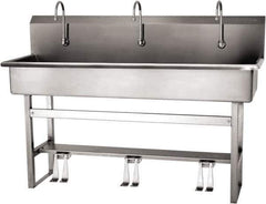 SANI-LAV - 57" Long x 16-1/2" Wide Inside, 1 Compartment, Grade 304 Stainless Steel (4) Person Wash-Station with Double Foot Valves - 16 Gauge, 60" Long x 20" Wide x 45" High Outside, 8" Deep - Top Tool & Supply