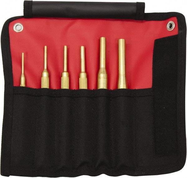 Mayhew - 12 Piece, 1/16 to 1/2", Pin Punch Set - Round Shank, Brass, Comes in Kit Bag - Top Tool & Supply