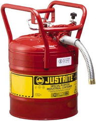 Justrite - 5 Gal Brass Type II DOT Safety Can - 17-1/2" High x 11-3/4" Diam, Red - Top Tool & Supply