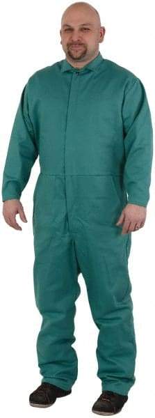 PRO-SAFE - Size XL, Green, Snap, Flame Resistant/Retardant Coverall - Cotton, 5 Pockets - Top Tool & Supply