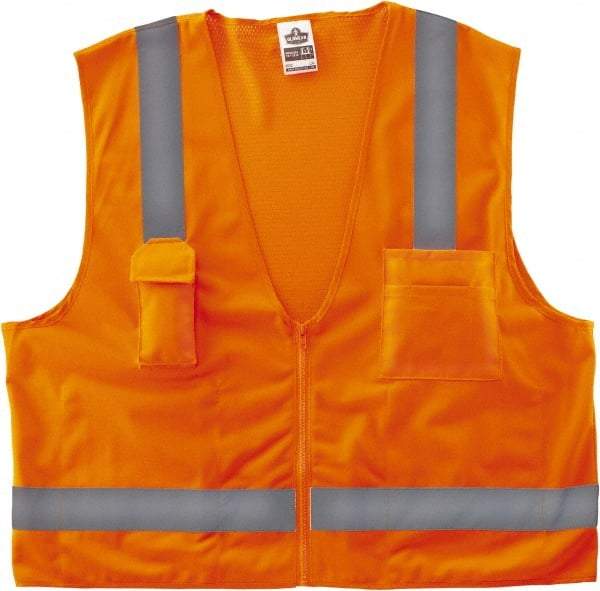 Ergodyne - Size 2X/3XL High Visibility Orange Mesh/Solid Surveyor's Vest - 52 to 58" Chest, ANSI/ISEA 107, Zipper Closure, 4 Pockets, Polyester - Top Tool & Supply