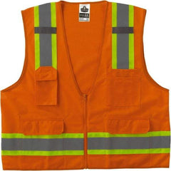 Ergodyne - Size 4X/5XL High Visibility Orange Mesh/Solid Surveyor's Vest - 58 to 64" Chest, ANSI/ISEA 107, Zipper Closure, 6 Pockets, Polyester - Top Tool & Supply