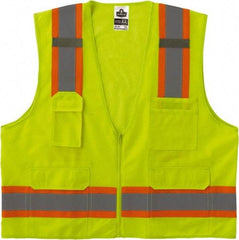 Ergodyne - Size S/M High Visibility Lime Mesh/Solid Surveyor's Vest - 36 to 44" Chest, ANSI/ISEA 107, Zipper Closure, 6 Pockets, Polyester - Top Tool & Supply