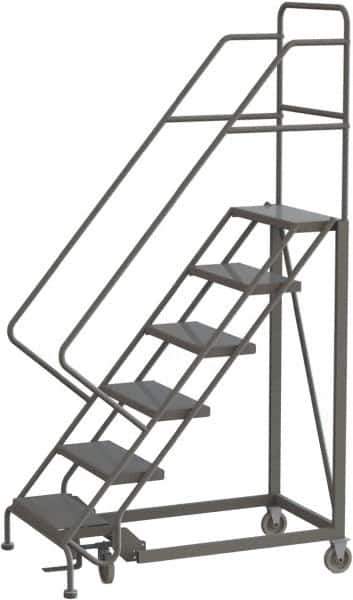 TRI-ARC - 96" 6 Step Configurable Rolling Ladder - 50° Incline, 450 Lb Capacity, 60" Platform Height, 35" Base Width x 50" Base Depth, Perforated Tread - Top Tool & Supply