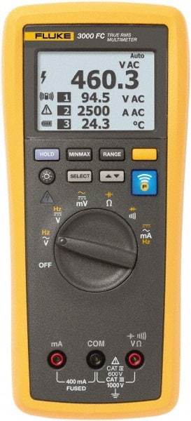 Fluke - FLK-3000 FC, CAT IV, CAT III, 1,000 VAC/VDC, Digital True RMS Auto Ranging Manual Ranging Wireless Multimeter - 50 Ohm, Measures Voltage, Capacitance, Current, Frequency, Resistance - Top Tool & Supply