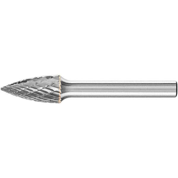 PFERD - 3/8" Cut Diam, 1/4" Shank Diam, Tree Head Double Cut Burr - Carbide, Point End, 1" LOC, 2-1/2" OAL - Top Tool & Supply