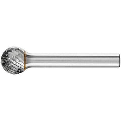 PFERD - 1/2" Cut Diam, 1/4" Shank Diam, Ball Head Double Cut Burr - Carbide, Radius End, 7/16" LOC, 2-3/16" OAL - Top Tool & Supply