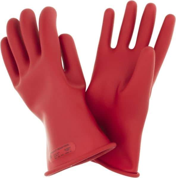 Ansell - Class 0, Size 10, 11" Long, Rubber Lineman's Glove - 5,000 AC Max Use Voltage, 1,000 AC Test Voltage, Red, ASTM D120 - Top Tool & Supply