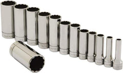 Ability One - 3/8" Drive Deep Well Socket Set - 12 Points, 1/4" to 1" Range, Inch Measurement Standard - Top Tool & Supply