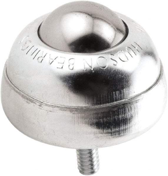 Hudson Bearing - 1 Inch Diameter, Round, Stainless Steel Ball Transfer - 1-3/4 Inch Overall Diameter, 1-3/8 Inch Mount Height, 75 Lb. Capacity - Top Tool & Supply