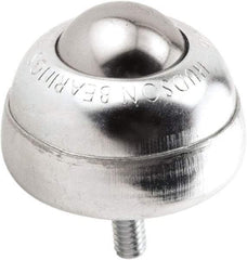 Hudson Bearing - 1 Inch Diameter, Round, Stainless Steel Ball Transfer - 1-3/4 Inch Overall Diameter, 1-3/8 Inch Mount Height, 75 Lb. Capacity - Top Tool & Supply