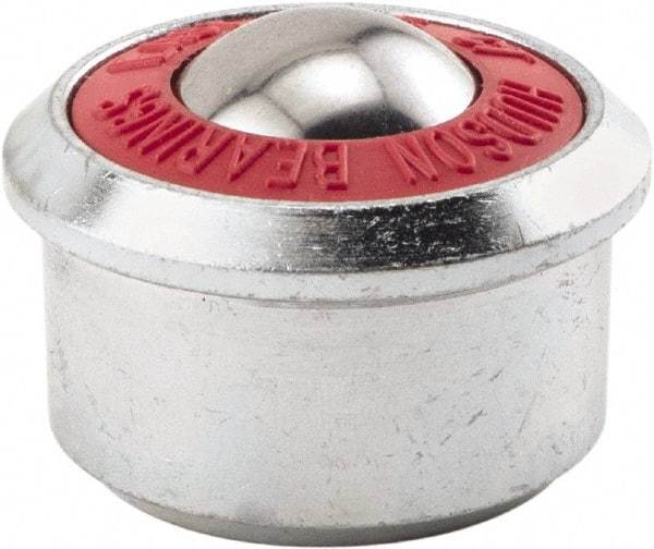 Hudson Bearing - 1.1875 Inch Diameter, Round, Stainless Steel Ball Transfer - 2 Inch Overall Diameter, 1/2 Inch Mount Height, 500 Lb. Capacity - Top Tool & Supply