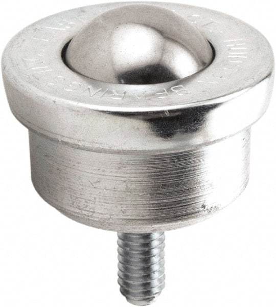 Hudson Bearing - 1 Inch Diameter, Round, Stainless Steel Ball Transfer - 1.6719 Inch Overall Diameter, 1-1/4 Inch Mount Height, 200 Lb. Capacity - Top Tool & Supply