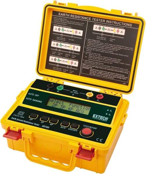 Extech - 0.002 to 2 k Ohm, LCD Display Earth Ground Resistance Tester - AA Battery, 2 mA Current, 820 Hz - Top Tool & Supply