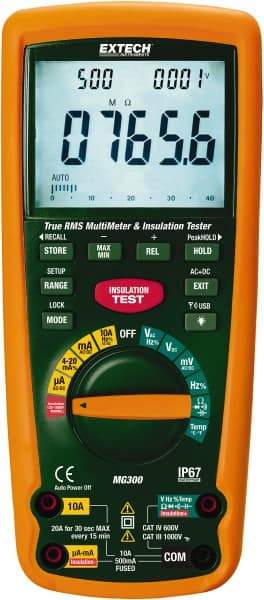 Extech - Digital LCD Display, 4,000 Megohm Electrical Insulation Resistance Tester & Megohmmeter - 1,000 VAC/VDC Max Test Voltage, Powered by 1.5V AA Battery - Top Tool & Supply