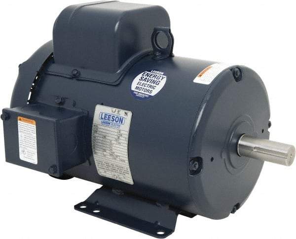 Leeson - 5 Max hp, 3,600 Max RPM, Capacitor Start Electric AC DC Motor - 230 V Input, Single Phase, 184T Frame, 1-1/8" Shaft Diam, Rigid Base Mount, TEFC Enclosure - Top Tool & Supply