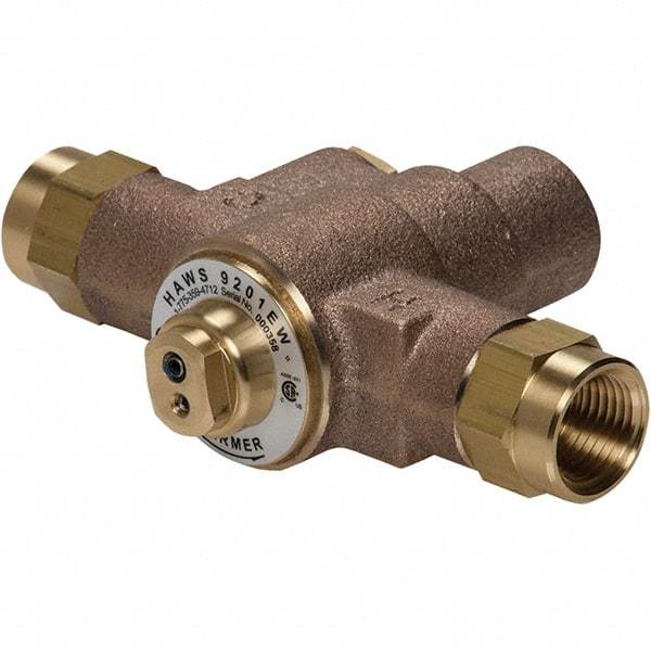 Haws - 1/2" Inlet, 2-5/8" Long x 6-1/8" Wide x 5-1/4" High, Brass Plumbed Wash Station Tempering Valve - Compatible with Combination Drench Shower & Eye/Face Wash Stations - Top Tool & Supply