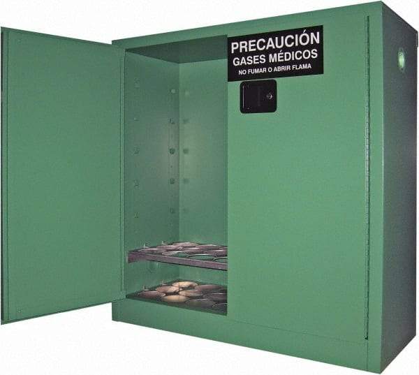 Securall Cabinets - 2 Door, Green Steel Standard Safety Cabinet for Flammable and Combustible Liquids - 44" High x 43" Wide x 18" Deep, Manual Closing Door, 3 Point Key Lock, D, E Cylinder Capacity - Top Tool & Supply