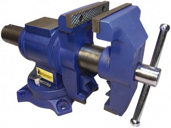 Interstate - 5" Jaw Width x 4-15/16" Jaw Opening Capacity, 2.64" Throat Depth, Bench & Pipe Combination Vise - 19/32 to 2.52" Pipe Capacity, Swivel Base, Bolt Down Attachment, Cast Iron - Top Tool & Supply