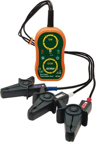 Extech - 3 Phase, 75 to 1,000 VAC, 45 to 65 Hz, 14 to 122°F, LED Display Phase Rotation Tester - AA, Includes (4) AA Batteries, Pouch Case, Test Leads with Large Color-Coded Alligator Clips, CAT III 600 V, CE, EN 61010-1 - Top Tool & Supply