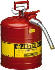 Justrite - 5 Gal Galvanized Steel Type II Safety Can - 17-1/2" High x 11-3/4" Diam, Red with Yellow - Top Tool & Supply