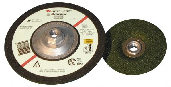 3M - 36 Grit, 7" Wheel Diam, 1/8" Wheel Thickness, Type 27 Depressed Center Wheel - Top Tool & Supply