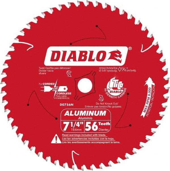 Freud - 7-1/4" Diam, 5/8" Arbor Hole Diam, 56 Tooth Wet & Dry Cut Saw Blade - Carbide-Tipped, Burr-Free Action, Standard Round Arbor - Top Tool & Supply