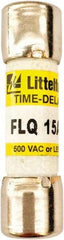 Value Collection - 500 VAC, 15 Amp, Time Delay General Purpose Fuse - 1-1/2" OAL, 13/32" Diam - Top Tool & Supply