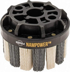 Brush Research Mfg. - 4" 120 Grit Ceramic/Silicon Carbide Tapered Disc Brush - Medium Grade, CNC Adapter Connector, 1.38" Trim Length, 7/8" Arbor Hole - Top Tool & Supply