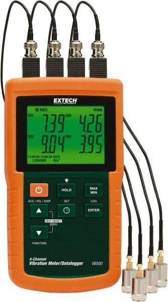 Extech - 10Hz to 1kHz (mm), LCD Vibration Meter Datalogger - 8 AA Batteries, 4 Channels - Top Tool & Supply