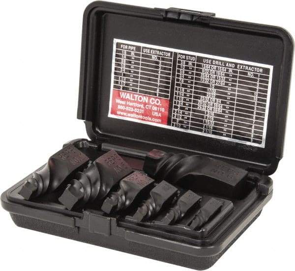 Walton - 7 Piece Spiral Flute Screw Extractor Set - #1 to #10 Size Range - Top Tool & Supply