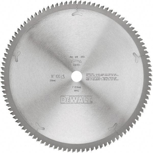 DeWALT - 14" Diam, 1" Arbor Hole Diam, 100 Tooth Wet & Dry Cut Saw Blade - Tungsten Carbide-Tipped, Standard Round Arbor - Top Tool & Supply