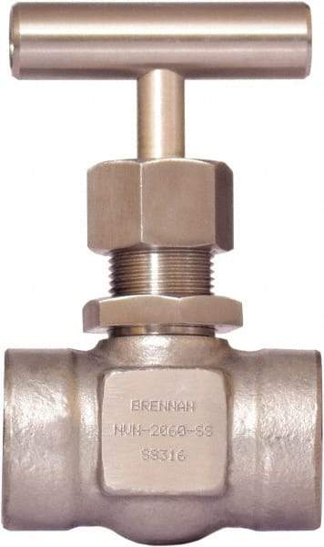 Brennan - 1/4" Pipe, Straight Needle Valve - PTFE Seal, Tube Ends, Stainless Steel Valve, 6,000 Max psi - Top Tool & Supply