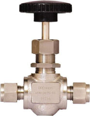 Brennan - 3/8" Pipe, Straight Needle Valve - PTFE Seal, Tube Ends, Stainless Steel Valve, 6,000 Max psi - Top Tool & Supply