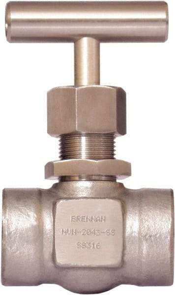 Brennan - 3/4" Pipe, Straight Needle Valve - PTFE Seal, Tube Ends, Stainless Steel Valve, 6,000 Max psi - Top Tool & Supply